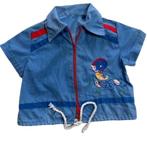 Killer Vintage 1970s Handmade One of a Kind Football Embroidered Varsity Zip Up - Picture 1 of 7